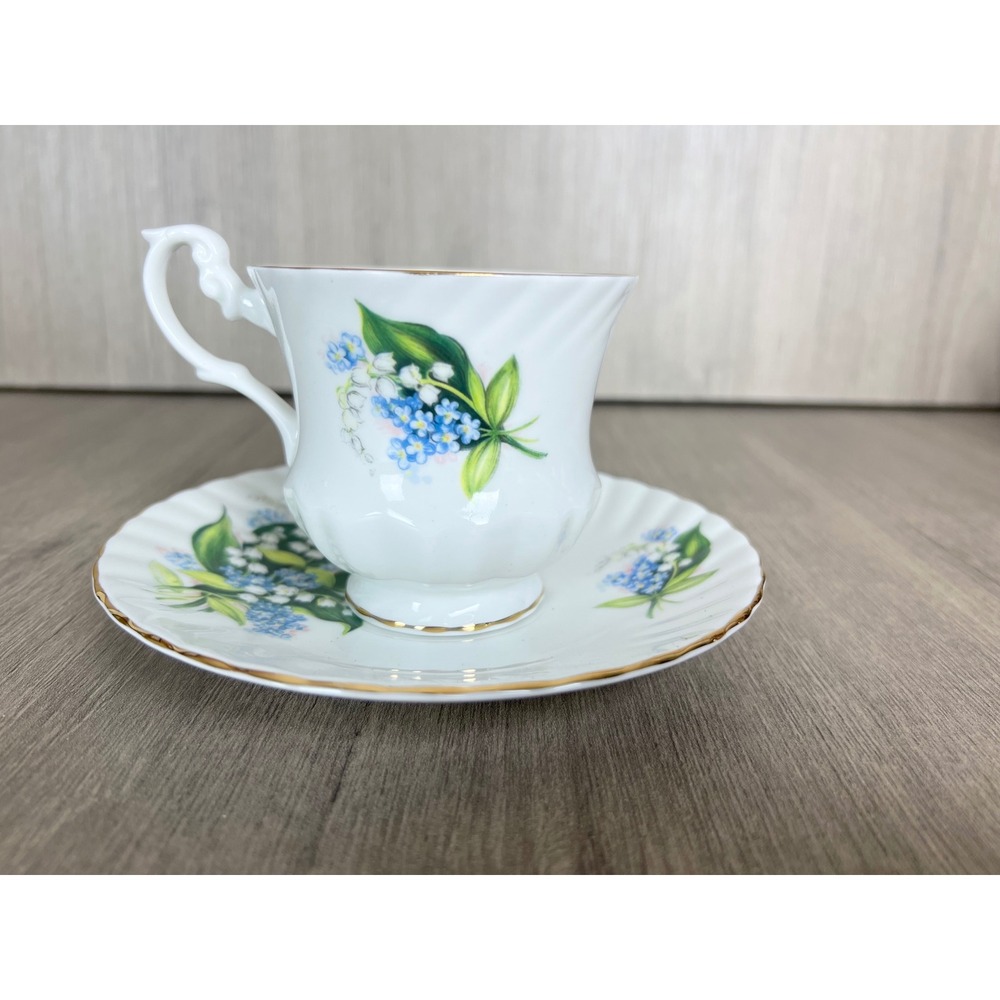 Royal Dover China England Lily of the Valley Blue Floral Bone China Cup Saucer